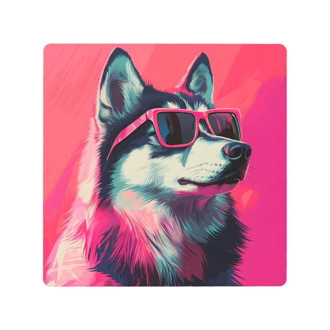 Impresión En Metal Cool Siberian Husky dog with sunglasses (Anverso)