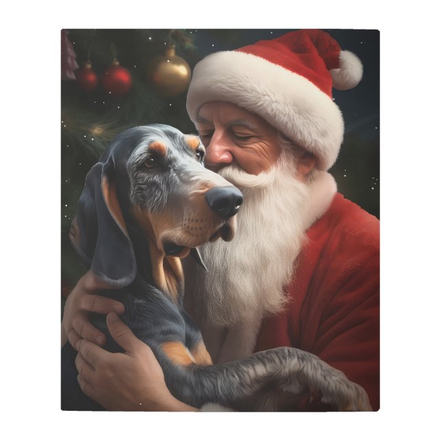 Impresión En Metal Coonhound Bluetick Con Navidades De Santa Claus (Anverso)