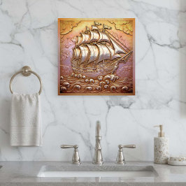 Impresión En Metal Copper Metallic Iridescent Sailing Ship D1223