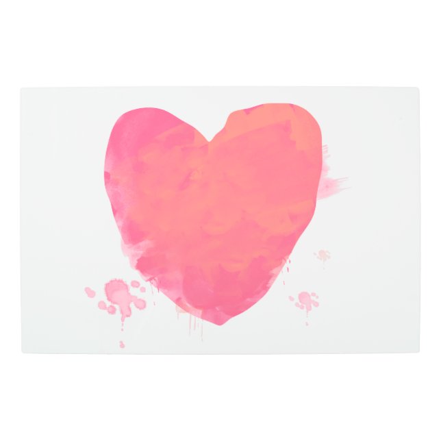 Impresión En Metal Corazón de acuarela rosa (Anverso)