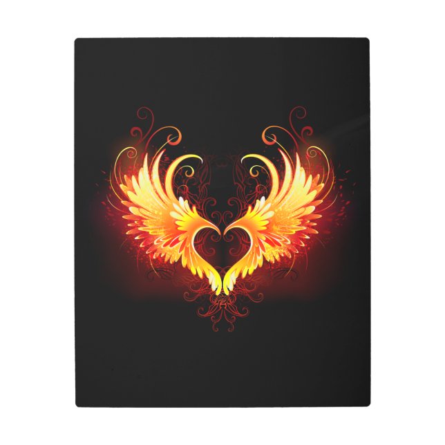 Impresión En Metal Corazón de Fuego Ángel con Alas (Anverso)
