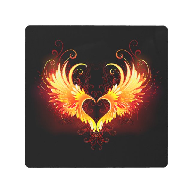Impresión En Metal Corazón de Fuego Ángel con Alas (Anverso)