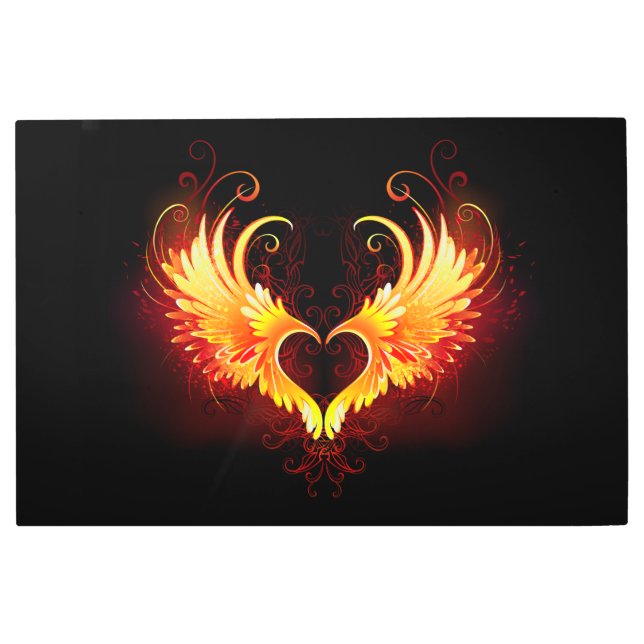 Impresión En Metal Corazón de Fuego Ángel con Alas (Anverso)