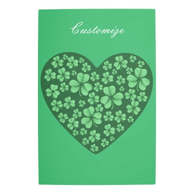 Impresión En Metal corazón verde de Shamrock St Patrick's Day (Anverso)