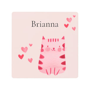 Impresión En Metal Corazones de gato rosado y curado de Rubor