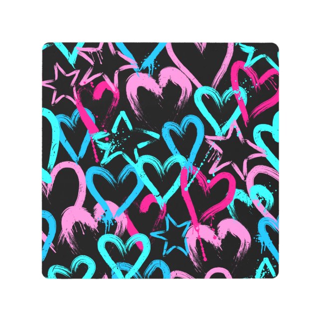 Impresión En Metal Corazones y estrellas brillantes, patrón sin fisur (Anverso)