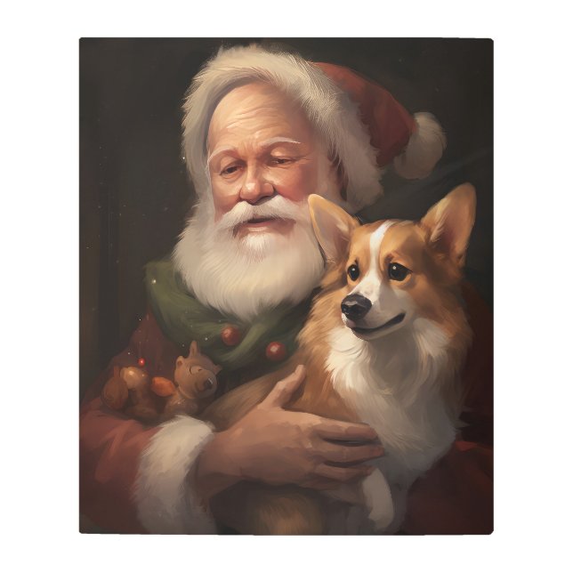 Impresión En Metal Corgi Con Navidades festivos de Santa Claus (Anverso)