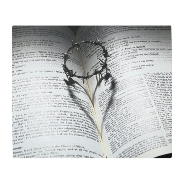 Impresión En Metal Corona de las espinas corazón y biblia (Anverso)