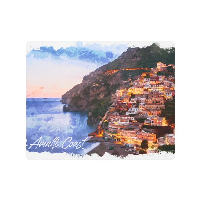 Impresión En Metal Costa Amalfitana Italia Acuarela Positano (Anverso)