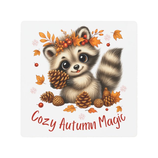 Impresión En Metal Cosy Autumn Magic Racoon (Anverso)