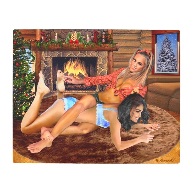 IMPRESIÓN EN METAL COWGIRLS LOG CABIN PLAY WRESTLING (Anverso)