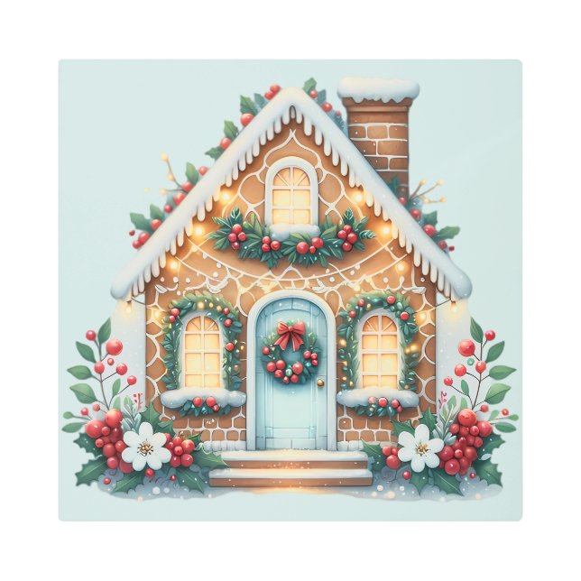 Impresión En Metal Cozy Gingerbread House Holiday Illustration (Anverso)