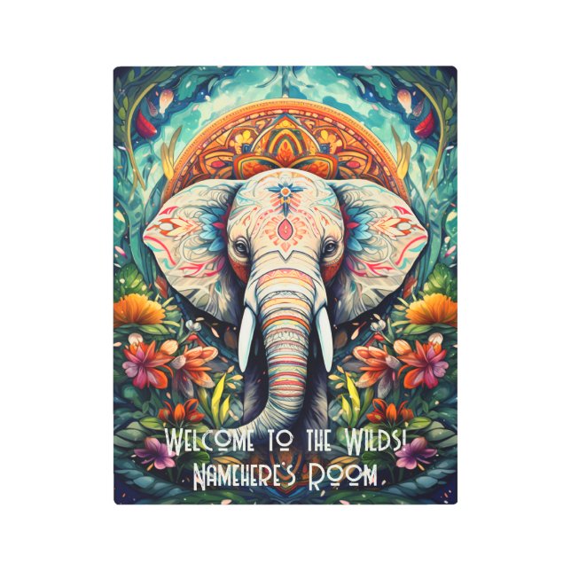 Impresión En Metal Crea tu propio Elefante Floral Mandala (Anverso)