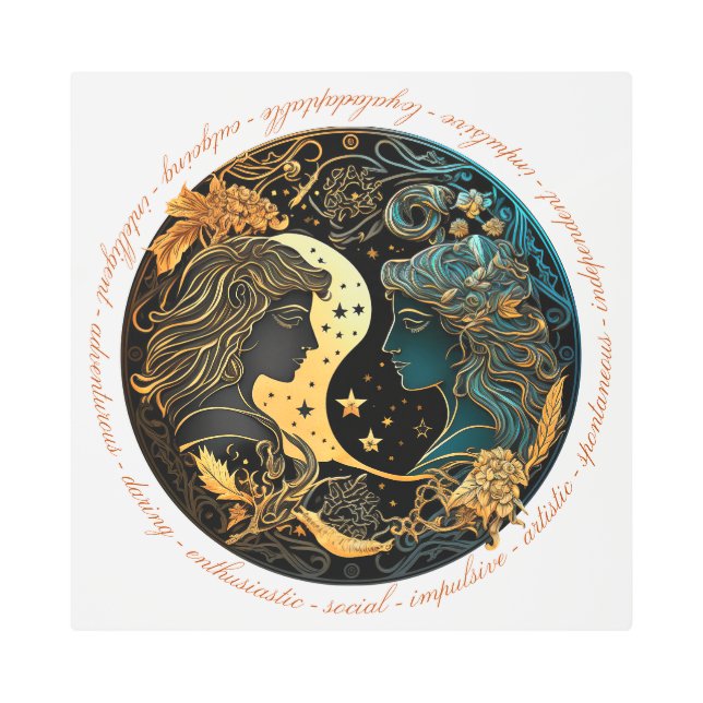 Impresión En Metal Crear su propio Gemini Celestial Gemini Zodiac (Anverso)