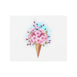 Impresión En Metal Crema rosa de hielo Sakura Waffle Cone