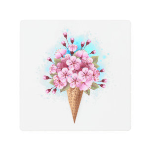 Impresión En Metal Crema rosa de hielo Sakura Waffle Cone