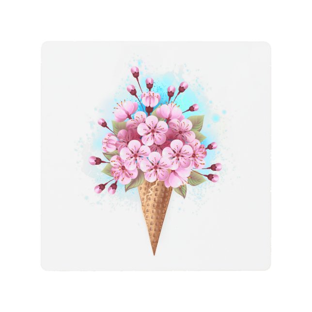 Impresión En Metal Crema rosa de hielo Sakura Waffle Cone (Anverso)