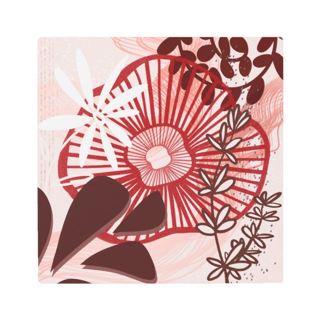 Impresión En Metal Crimson Drift – Abstract Botanical Flow Art Print (Anverso)