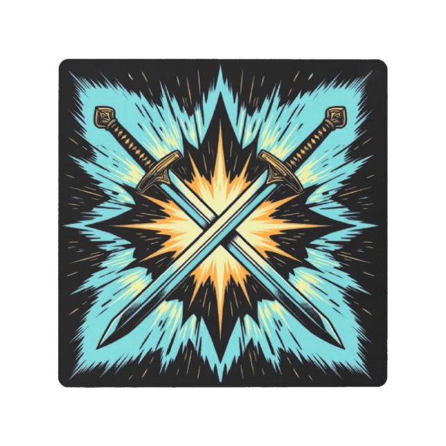 Impresión En Metal Crossed Fantasy Arrows with Glowing Energy – Dynam (Anverso)