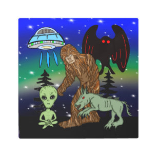 Impresión En Metal Cryptid Big Foot Alien Mothman UFO Chupacabra