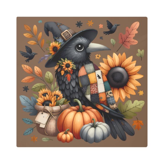 Impresión En Metal Cuerpo caprichoso con calabazas y girasoles (Anverso)