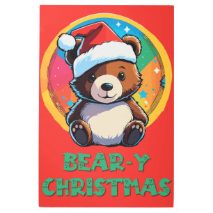 Impresión En Metal Cute Adorable Kawaii Chibi Oso Navidad
