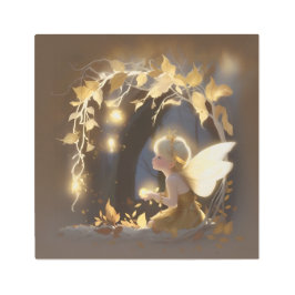 Impresión En Metal Cute Autumn Fairy with Glowing Flowers