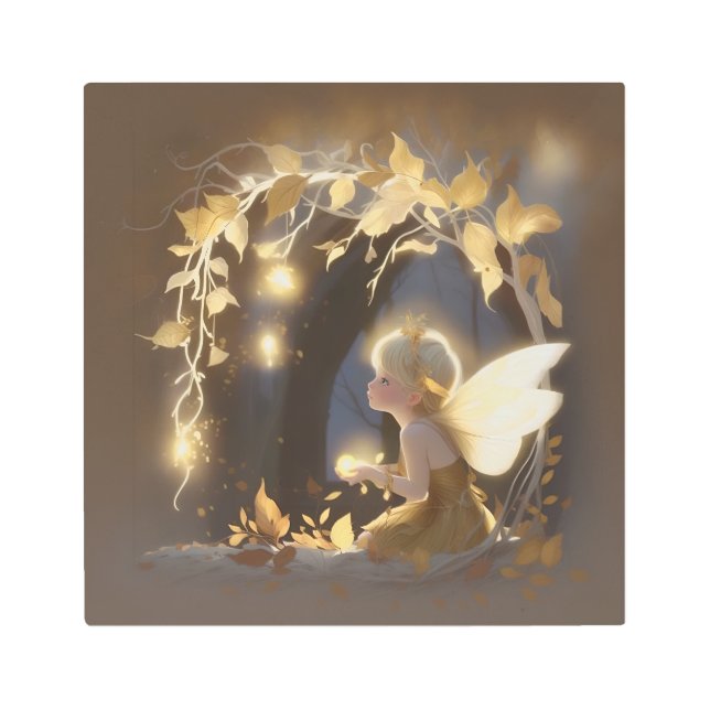 Impresión En Metal Cute Autumn Fairy with Glowing Flowers (Anverso)