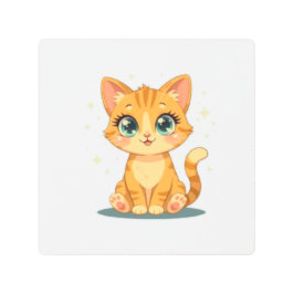 Impresión En Metal **Cute Cartoon Cat – Adorable Kitty Illustration**