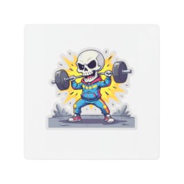 Impresión En Metal “Cute Cartoon Skeleton Weightlifter • Funny Gym Ba