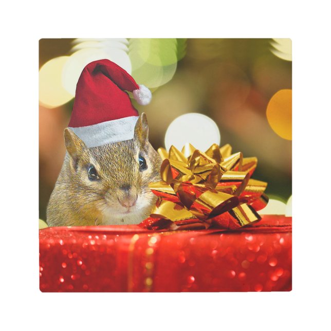 Impresión En Metal Cute Chipmunk Merry Christmas (Anverso)