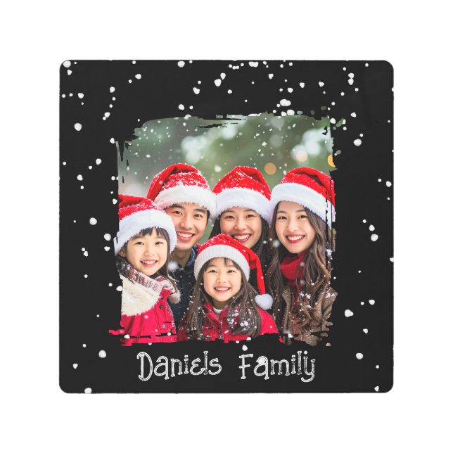 Impresión En Metal Cute Christmas Snow Family Photo (Anverso)