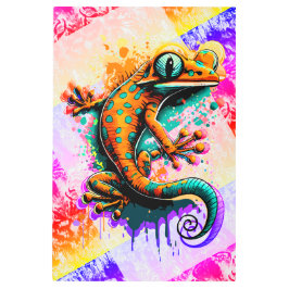 Impresión En Metal Cute Gecko Lizard - Colorida Pintura De Gecko