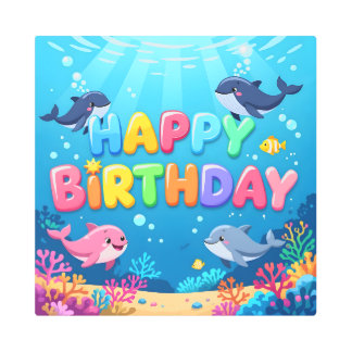 Impresión En Metal Cute Happy Birthday nautical dolphin