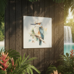 Impresión En Metal Cute Kookaburra sobre una rama pintada de acuarela