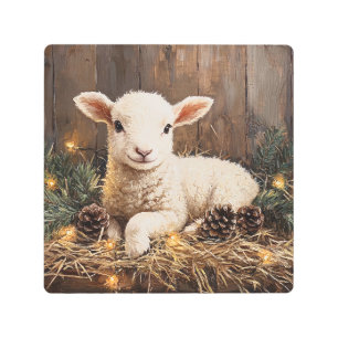 Impresión En Metal Cute Navidades Lamb Rústica Pintura