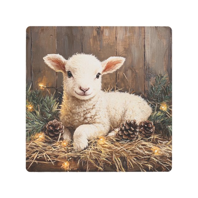 Impresión En Metal Cute Navidades Lamb Rústica Pintura (Anverso)