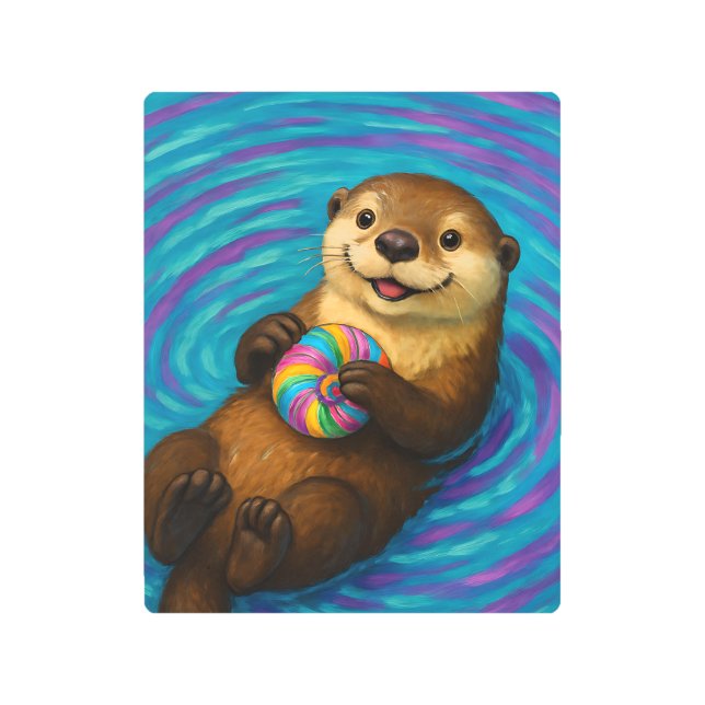 Impresión En Metal Cute Otter Metal Print | Whimsical Painterly ART (Anverso)