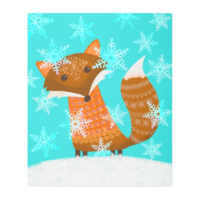 Impresión En Metal Cute Winter Fox Metal Wall Art (Anverso)