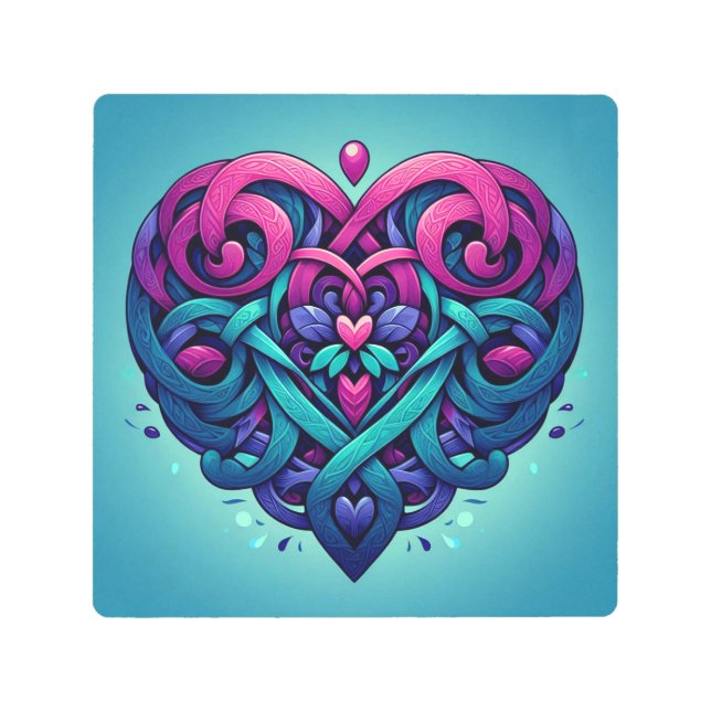 Impresión En Metal Cyan Celtic Heart (Anverso)