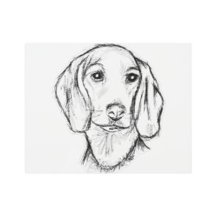 Impresión En Metal dachshund sketch a mano perro cachorro blanco negr