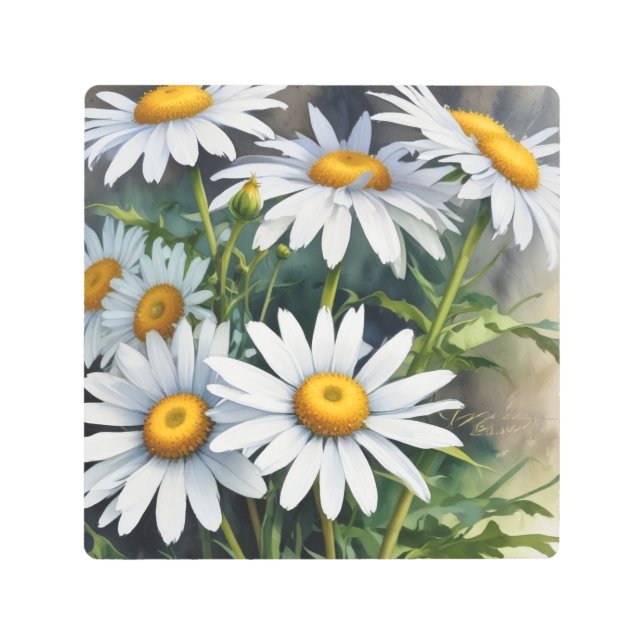 Impresión En Metal Daisies Bunch of Flowers Elegant Watercolor (Anverso)