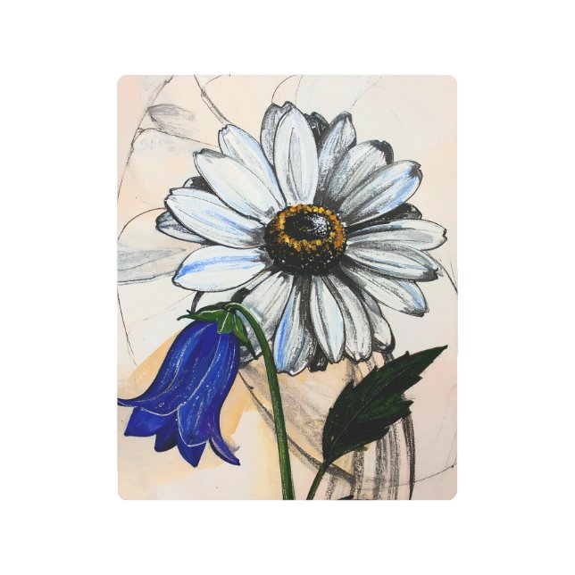 Impresión En Metal Daisy and Bluebell Wildflower Botanical Metal art (Anverso)