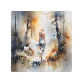 Impresión En Metal Dama Caminando Por Un Bosque