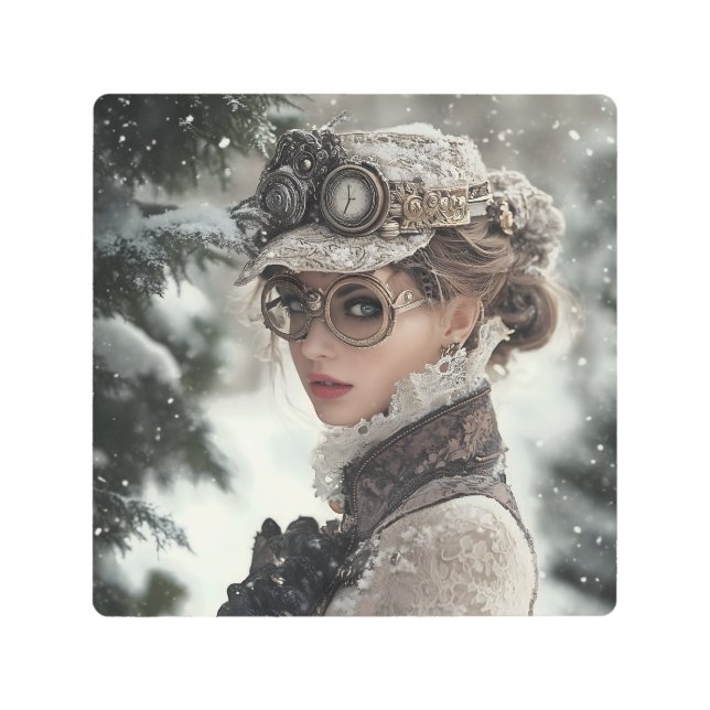 Impresión En Metal Dama de Steampunk en invierno (Anverso)