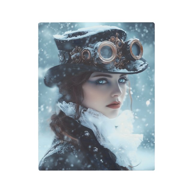 Impresión En Metal Dama de Steampunk en invierno (Anverso)