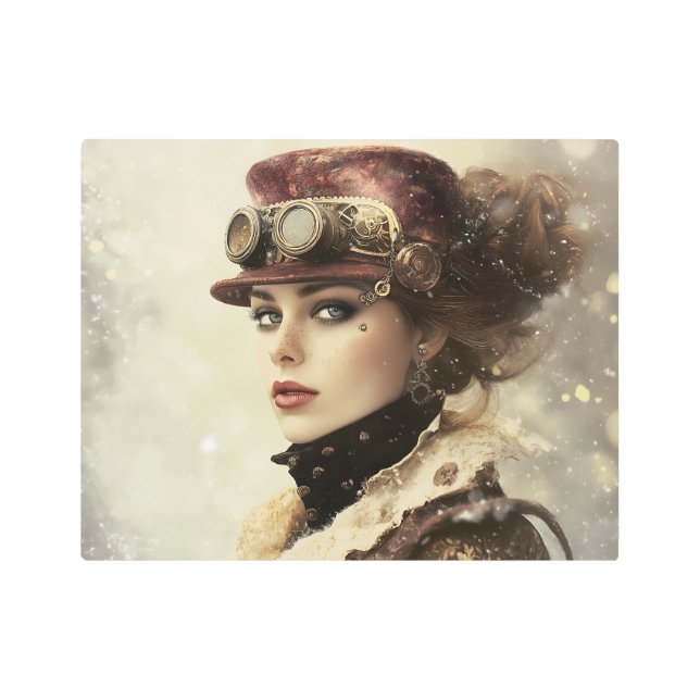 Impresión En Metal Dama de Steampunk en invierno (Anverso)