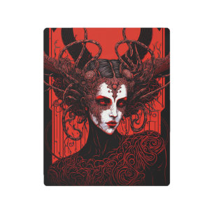 Impresión En Metal Dark Elf Demon Red Black Fantasy Art