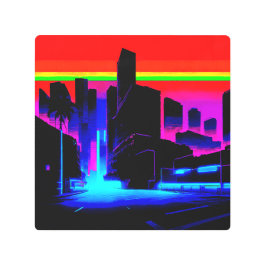 Impresión En Metal Dark Neon City 502 Retro