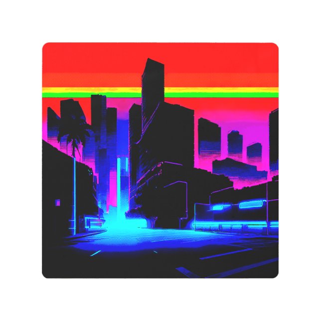 Impresión En Metal Dark Neon City 502 Retro (Anverso)